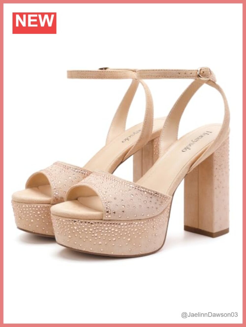 Rhinestone Platform Block Heel Sandals for Women Night Out Party Shoes